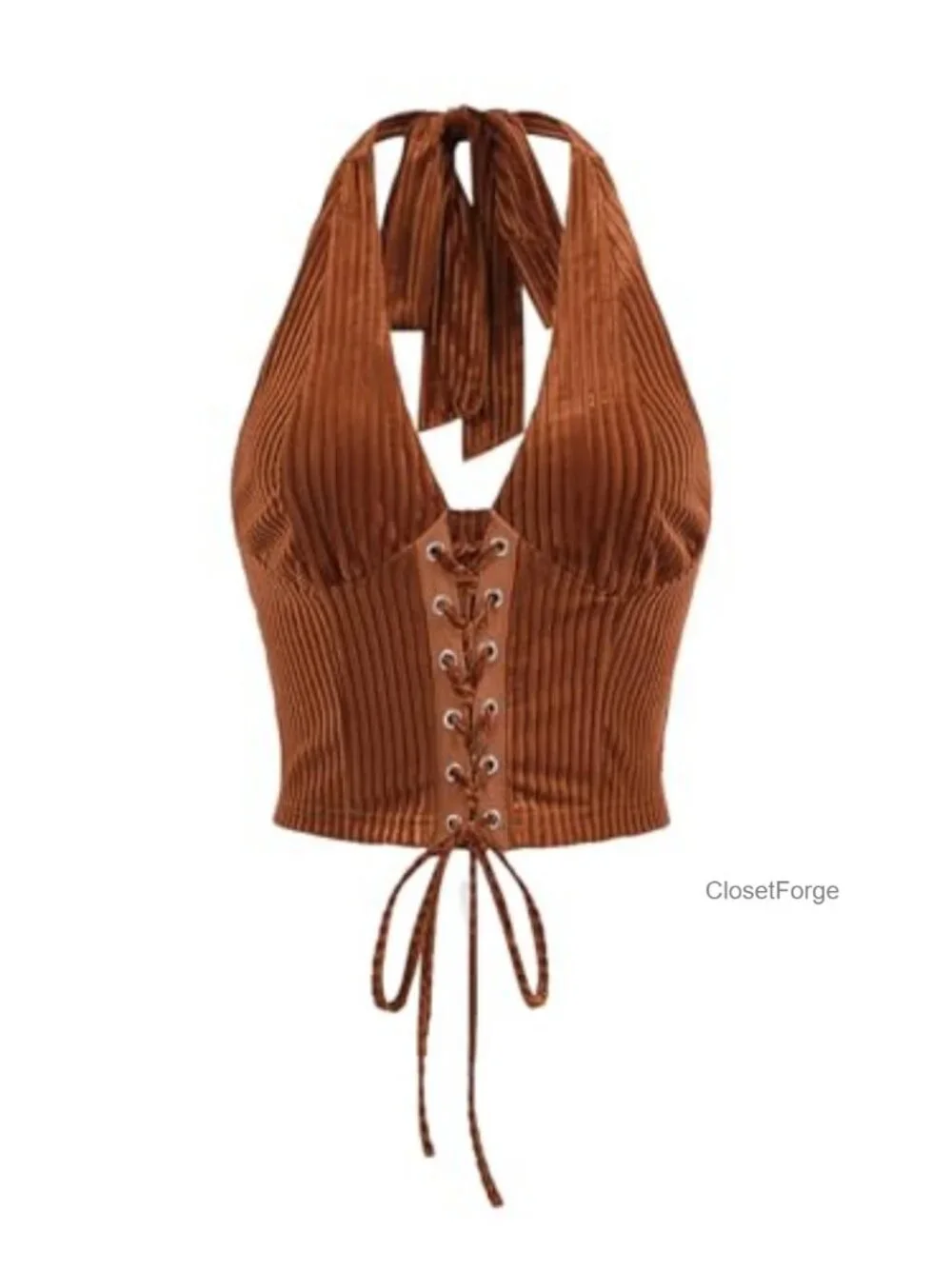 Women's Fitted Halter Corset Top Lace Up Backless Crop Stretchy Polyester Blend